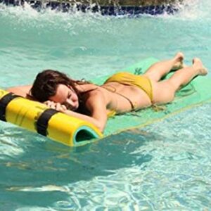 Aqua Lily Pad Tadpole Floating Pool Mat (Single Adult Foam Mattress Lounger) 7'1" x 2' Water Float Includes Pillow Straps & Storage Bag, Green/Yellow, Made in USA