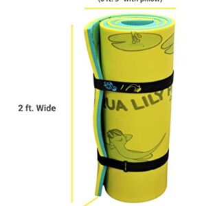 Aqua Lily Pad Tadpole Floating Pool Mat (Single Adult Foam Mattress Lounger) 7'1" x 2' Water Float Includes Pillow Straps & Storage Bag, Green/Yellow, Made in USA