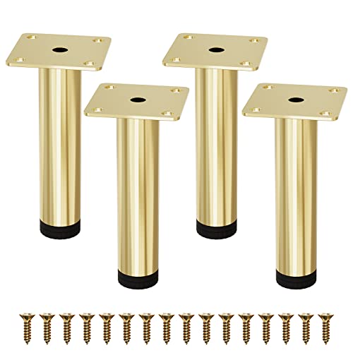 M MIMHOOY Furniture Legs 4 inches, Modern Metal Sofa Legs Furniture Support Feet Replacement Leg for Sofa Couch Chair Ottoman Cabinet Table Set of 4 (Gold)