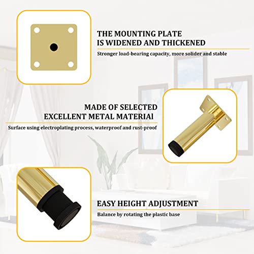 M MIMHOOY Furniture Legs 4 inches, Modern Metal Sofa Legs Furniture Support Feet Replacement Leg for Sofa Couch Chair Ottoman Cabinet Table Set of 4 (Gold)