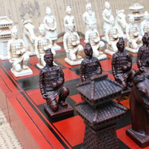 IADUMO 15.7" x 15.7" Large Chess Sets for Adults,Portable Folding Wooden Chess Board Travel Chess Set Board Game with Handmade Terracotta Warriors Chess Pieces &Storage Drawers