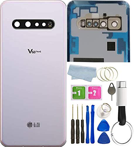 V60 ThinQ Back Glass Cover Replacement Housing Door with Tape Parts for LG V60 ThinQ V600 5G All Model with USB to Type-c Cable +Tools (Classy White)