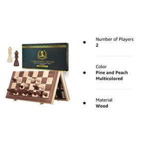 Vahome Magnetic Chess Board Set for Adults & Kids, 15" Wooden Folding Chess Boards, Handcrafted Portable Travel Chess Game for Beginner Tournament with Pieces Storage Slots & 2 Extra Queens