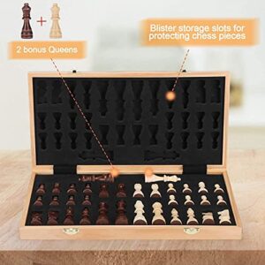 Vahome Magnetic Chess Board Set for Adults & Kids, 15" Wooden Folding Chess Boards, Handcrafted Portable Travel Chess Game for Beginner Tournament with Pieces Storage Slots & 2 Extra Queens