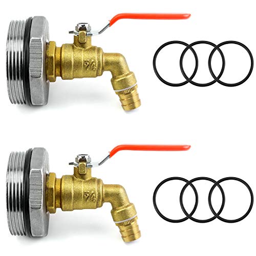 QWORK 2" Drum Faucet Brass Barrel Faucet with EPDM Gasket for 55 Gallon Drum, 2Pack