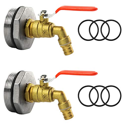 QWORK 2" Drum Faucet Brass Barrel Faucet with EPDM Gasket for 55 Gallon Drum, 2Pack