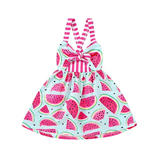 YOUNGER TREE Toddler Baby Girl Summer Clothes Sleeveless Watermelon Print Dress Backless Strap Skirt Outfit (Watermelon, 6-12 M)