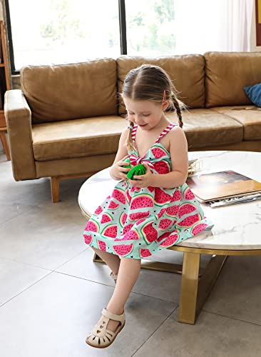 YOUNGER TREE Toddler Baby Girl Summer Clothes Sleeveless Watermelon Print Dress Backless Strap Skirt Outfit (Watermelon, 6-12 M)