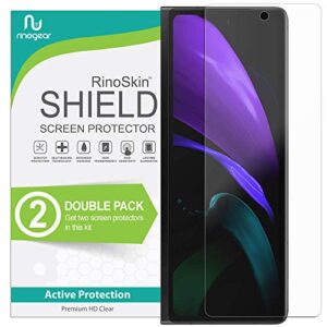 rinogear (2-pack screen protector for samsung galaxy z fold 2 (7.6" inch) screen protector (outside only) case friendly accessories flexible full coverage clear tpu film