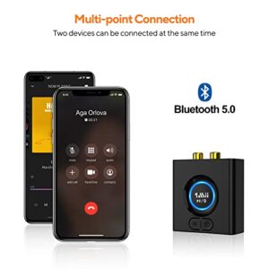 1Mii Bluetooth 5.0 Audio Receiver, Wireless Audio Adapter for Home Stereo Music Streaming System with 3.5 mm RCA, Bass Mode, 12hrs Playtime(Upgraded)