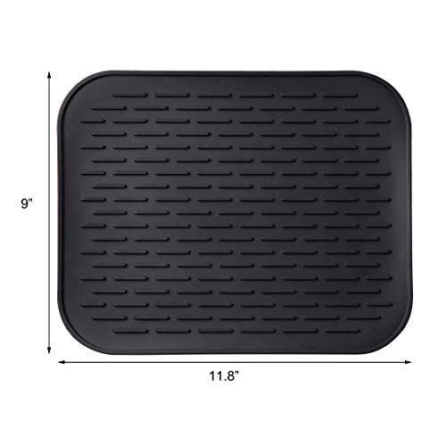 Necery Drying Mat For Pour Over Coffee Maker Set Bar Service Spill Mat Heat Resistant Silicon Mats Counter Top Dryer Pad Food Grade Glassware Drainer Black