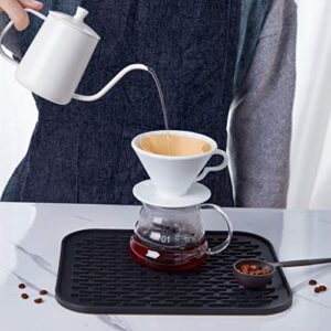 Necery Drying Mat For Pour Over Coffee Maker Set Bar Service Spill Mat Heat Resistant Silicon Mats Counter Top Dryer Pad Food Grade Glassware Drainer Black