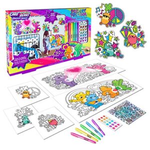 fashion angels care bears wall decals kit for boys and girls room, wall stickers set with color-your-own decals, markers, adhesive heart gems and holographic foil stickers, for age 6 and up