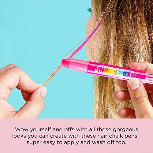 Fashion Angels Care Bear Hair Day Scrunchie and Hair Chox Set, Creative Gifts for Girls, Includes 4 Care Bears Printed Hair Scrunchies and 4 Temporary Hair Chalk Pens, for Ages 6 and Up