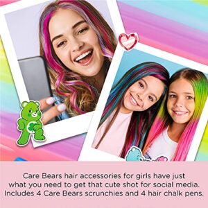 Fashion Angels Care Bear Hair Day Scrunchie and Hair Chox Set, Creative Gifts for Girls, Includes 4 Care Bears Printed Hair Scrunchies and 4 Temporary Hair Chalk Pens, for Ages 6 and Up