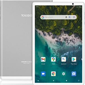 TOSCiDO Tablet 10 inch Octa Core Tablet Android 11,4GB RAM,64GB ROM Expand to 1 TB,13M&5M Camera,5G Wi-Fi,Bluetooth 5.0,GPS,Type-C,Include Bluetooth Keyboard,Mouse,Tablet Case and More - Silver