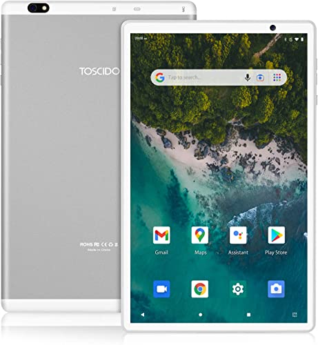 TOSCiDO Tablet 10 inch Octa Core Tablet Android 11,4GB RAM,64GB ROM Expand to 1 TB,13M&5M Camera,5G Wi-Fi,Bluetooth 5.0,GPS,Type-C,Include Bluetooth Keyboard,Mouse,Tablet Case and More - Silver