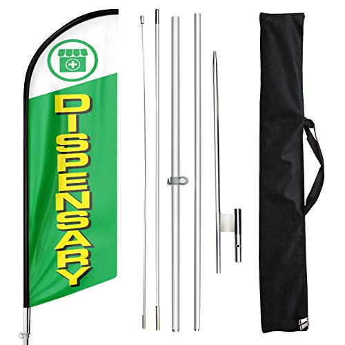 FSFLAG Dispensary Feather Flag Pole Kit 11 Feet, Advertising Swooper Flag with Ground Stake for Dispensary