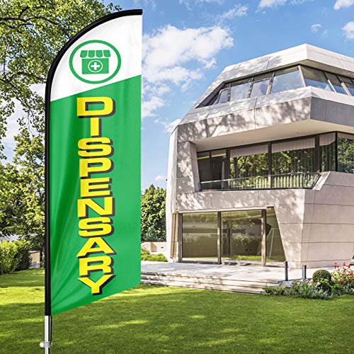 FSFLAG Dispensary Feather Flag Pole Kit 11 Feet, Advertising Swooper Flag with Ground Stake for Dispensary