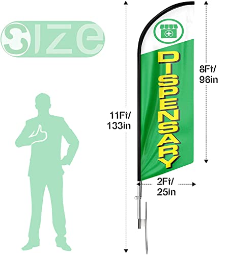 FSFLAG Dispensary Feather Flag Pole Kit 11 Feet, Advertising Swooper Flag with Ground Stake for Dispensary