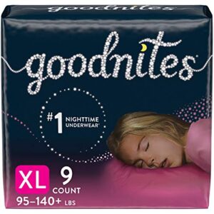 goodnites nighttime bedwetting underwear, girls' xl (95-140 lb.), 9 ct