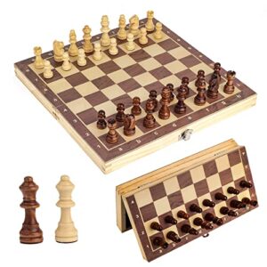 owfeel wooden chess set, magnetic chess board set with 2 extra queens(2 in 1), folding board potable travel chess board set beginner chess set for adults and kids interior storage for pieces