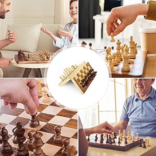 Owfeel Wooden Chess Set, Magnetic Chess Board Set with 2 Extra Queens(2 in 1), Folding Board Potable Travel Chess Board Set Beginner Chess Set for Adults and Kids Interior Storage for Pieces