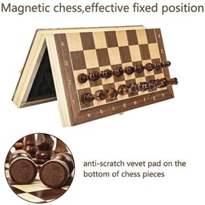 Owfeel Wooden Chess Set, Magnetic Chess Board Set with 2 Extra Queens(2 in 1), Folding Board Potable Travel Chess Board Set Beginner Chess Set for Adults and Kids Interior Storage for Pieces