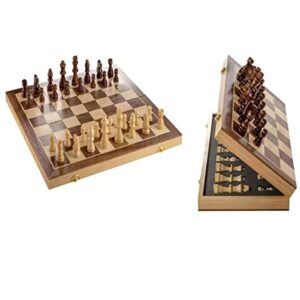 15'' magnetic wooden chess set folding board, handmade portable travel chess board game sets with game pieces storage slots beginner chess set for kids and adults - 2 extra queens