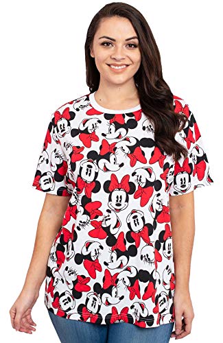 Disney Womens Plus Size T-Shirt Minnie Mouse All Over Print (White, 3X)