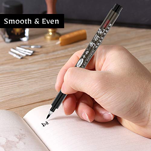 Rilanmit Calligraphy Pens Set for Beginners, Hand Lettering Pens Brush Drawing Markers Kits Chinese Japenese Pens Black Ink for Journaling, Writing, Art Drawing, 3 Size(Pack of 6)