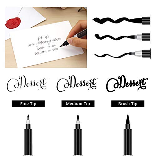 Rilanmit Calligraphy Pens Set for Beginners, Hand Lettering Pens Brush Drawing Markers Kits Chinese Japenese Pens Black Ink for Journaling, Writing, Art Drawing, 3 Size(Pack of 6)