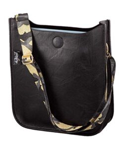 pinafore vegan leather crossbody fashion shoulder bag | soft, magnetic closure handbag purse for women with adjustable & removable guitar strap, black