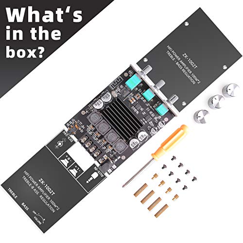 100W+100W Amplifier Board with Treble and Bass Control, DC 9-24V, BT and AUX Inputs, 2.0 Channel Stereo AMP Board for DIY Wireless Speakers, Password Free