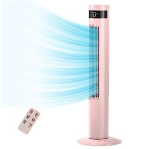r.w.flame tower fan with remote control, standing fan for office, oscillating fan for home with children/pets/elders,time settings,lcd display,45w,oscillation, 36" pink