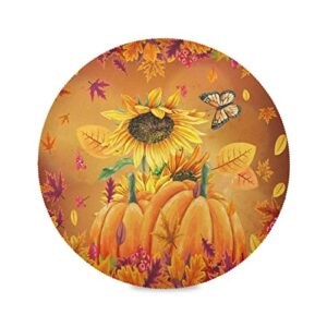 Welcome Fall Round Placemats Set of 4 Table Placemats Autumn Buffalo Check Pumpkins Sunflowers Place Mats Fall Leaves Tablemats 15 inch for Kitchen Dining Table Dinner Kids Holiday Party