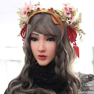 YRZGSAWJ Soft Silicone Headgear Female Full Face Can Make up Mask for Crossdresser Transgender Cosplay Mask (tan)