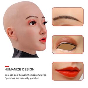 YRZGSAWJ Soft Silicone Headgear Female Full Face Can Make up Mask for Crossdresser Transgender Cosplay Mask (tan)