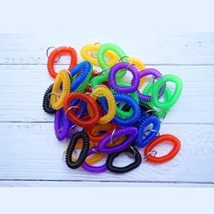 Smanzu 10 Pack Wrist Coil Keychain Wristband Key Holder Stretchable Spiral Key Ring Bracelet for Pool Gym ID Badge(Mixed Color)