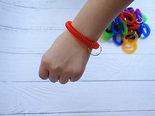Smanzu 10 Pack Wrist Coil Keychain Wristband Key Holder Stretchable Spiral Key Ring Bracelet for Pool Gym ID Badge(Mixed Color)