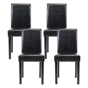 lsspaid dining chairs, pu leather padded dining chair, modern solid wood kitchen chairs, set of 4, black