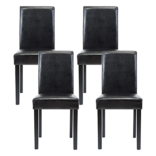 LSSPAID Dining Chairs, PU Leather Padded Dining Chair, Modern Solid Wood Kitchen Chairs, Set of 4, Black