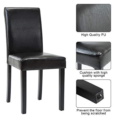 LSSPAID Dining Chairs, PU Leather Padded Dining Chair, Modern Solid Wood Kitchen Chairs, Set of 4, Black