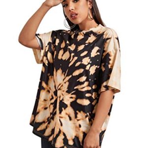 SweatyRocks Women's Graphic Oversized Tee Shirts Casual Loose Fit Short Sleeves Tops Black Tie Dye M