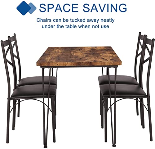 VECELO Room Table Chairs Ideal for Home Kitchen Dinette Breakfast Nook, Dining Set for 4, Black