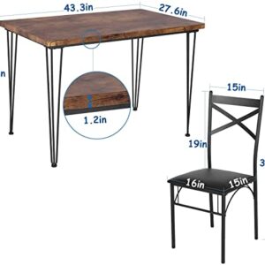 VECELO Room Table Chairs Ideal for Home Kitchen Dinette Breakfast Nook, Dining Set for 4, Black