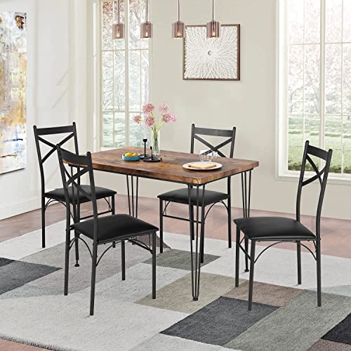 VECELO Room Table Chairs Ideal for Home Kitchen Dinette Breakfast Nook, Dining Set for 4, Black