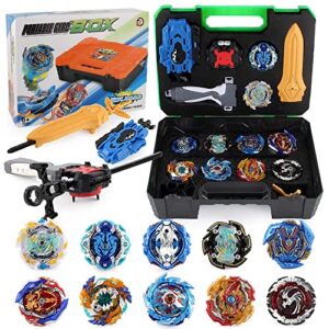 jimi bey battling top burst gyro toy set combat battling game 10 spinning tops 3 launchers with portable storage box gift for kids children boys ages 6+