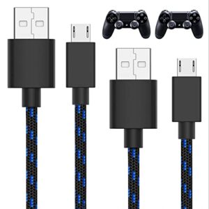 talk works long controller charging cable for playstation 4-10-foot long braided micro usb cord charger cord for ps4 controller - blue-black, 2 pack