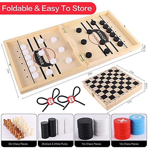 Sling Puck Game, Chess Checkers Game Set, 4 in 1 Board Game, Fast Hockey Table Game, Tic Tac Toe Slingshot Chess Set for Kids